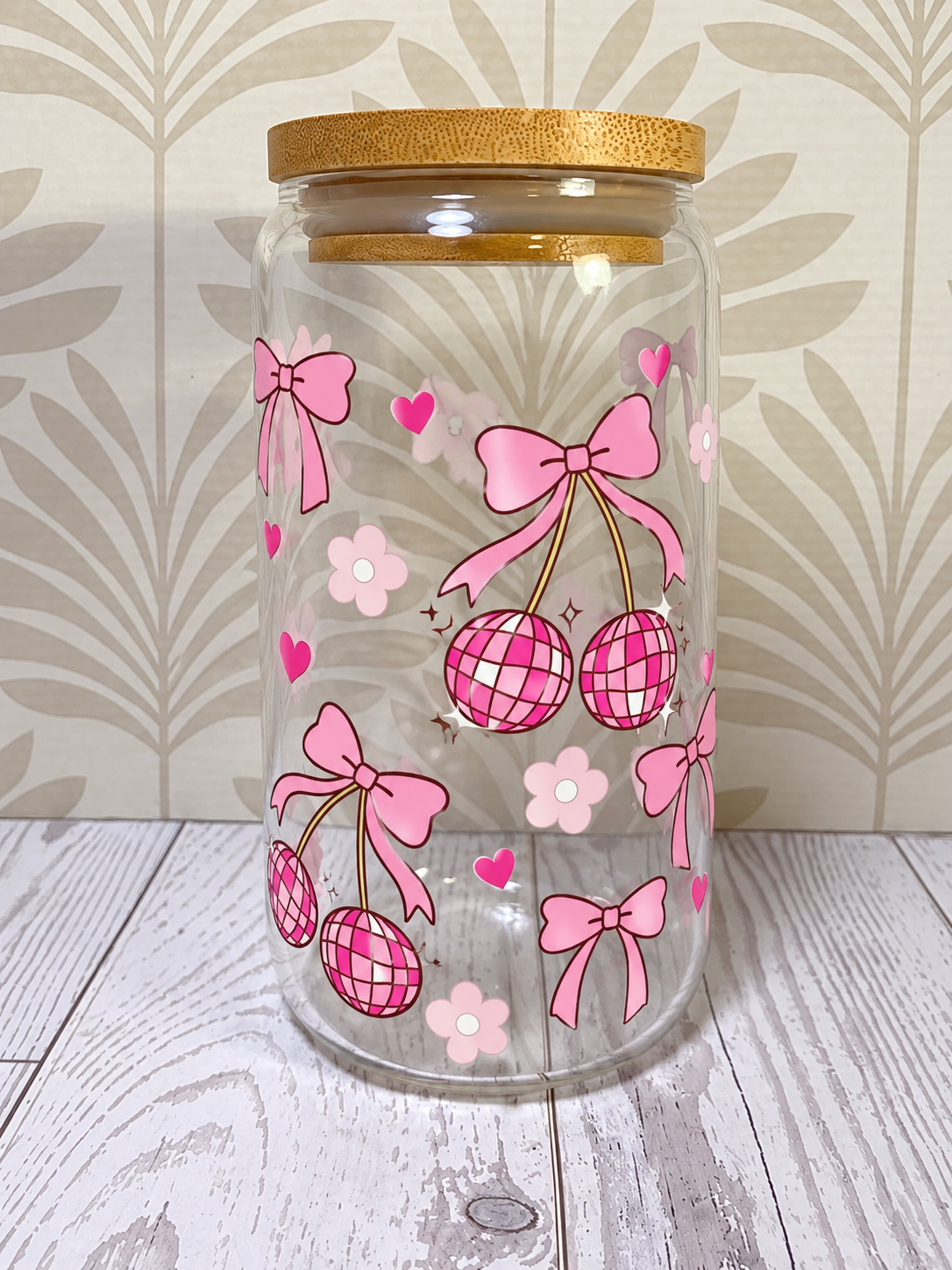 Pink Bow Can Glass – 16 oz