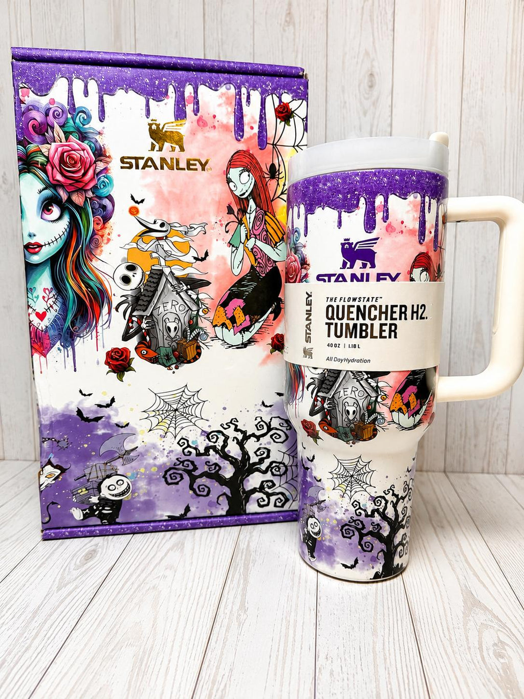40 oz Purple Halloween-inspired tumbler with spooky seasonal design 